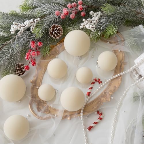 46Pcs Velvet Christmas Ball Ornaments Set - Flocked Shatterproof Christmas Tree Decorations Classic Hanging Ornaments with Rope for Xmas Wreath Holiday Home Decor (Multi-Size, Cream) - Image 3