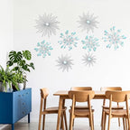 Blulu 8 Pcs Teal Blue Metal Wall Decor Cast Iron Starburst Wall Art Bling Crystal Sculptures Living Room 3D Teardrop Radial Rhinestone Hanging Diamond Accents for Home Office Bedroom Entryway - Image 5
