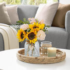 Leftover Fake Flowers in Vase, Artificial Sunflower Bouquets with Flower Arrangement Holder, Table Centerpieces for Dining Room, Faux Silk Sunflowers, Carnations and Tulips Arrangement - Image 2