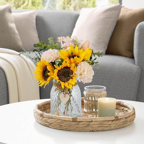 Leftover Fake Flowers in Vase, Artificial Sunflower Bouquets with Flower Arrangement Holder, Table Centerpieces for Dining Room, Faux Silk Sunflowers, Carnations and Tulips Arrangement - Image 2