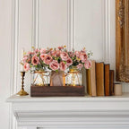 3 Pcs Mason Jar Centerpiece Table Decorations for Dining Table Decor Farmhouse Coffee Table Decor with Wood Tray and Led Light Table Centerpieces for Dining Room Kitchen Living Bathroom,Pink - Image 5