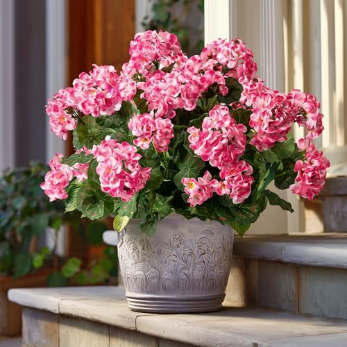 Artificial Geranium Flowers for Outdoors 19.6" Geraniums Artificial Flowers Realistic Faux Geraniums for Outdoor Planters Silk Geranium Indoor Fake Flowers Porch Home Garden Decor No Vase(4PCS，Pink) by Unknown