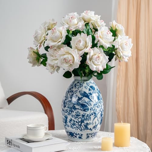 Artificial Flowers Artificial Roses Fake Roses 23.2In Long Stem Artificial Flowers for Tall Vase Silk Rose Suitable for Wedding Decor Valentine's Day DIY Bouquet Spring,Pattern White,20PCS - Image 3