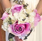 Admired By Nature Artificial Rose Hydrangea Flowers Bouquet, 9 Stems Faux Wedding Bouquet for Bride Bridesmaid, Centerpieces Floral Arrangement Home Decoration GPB8359-LAV/CM, Lavender/Cream - Image 4