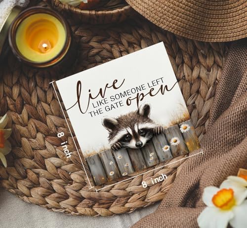 Raccoon Sign - Live Like Someone Left The Gate Open Wooden Box Signs, Raccoon Decor, Farmhouse Trash Panda Wood Decoration Home Decor For Desk Table Shelf 8x8 Inch Decorative Signs & Plaques - Image 4
