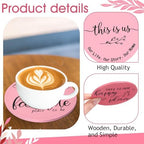 Queekay House Warming Gifts New Home Farmhouse Coasters Set of 6, Pink - Image 3