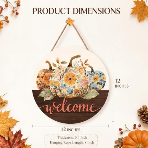 Fall Floral Pumpkin Decorations for Home, Fall Welcome Wooden Sign - Image 2