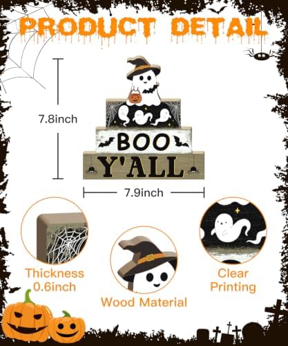 Putuo Decor Halloween Table Decoration Wooden Ghost Tiered Tray Decor - Image 3