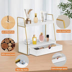 2-Tier Bathroom Countertop Organizer with Drawer, Wood Vanity Shelf White - Image 5