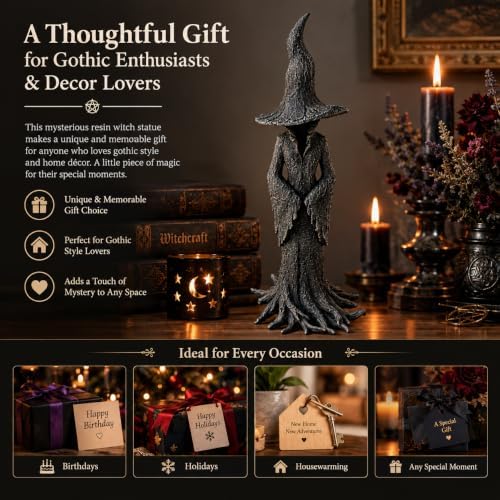 Witch Figurines and Statues, Resin Gothic Collectible Figurines, 11.8 Inch Mystic Witch Statue, Retro Modern Home Décor Accents for Desktop Tabletop Bookshelf Decor - Image 3