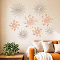 Blulu 8 Pcs Orange Metal Wall Art Cast Iron Starburst Wall Decor Bling Crystal Sculptures Living Room 3D Teardrop Radial Rhinestone Hanging Diamond Accents for Home Office Bedroom Entryway by Blulu
