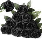 10pcs Black Roses Artificial Flowers, Realistic Faux Rose with Long Stem by Nubry