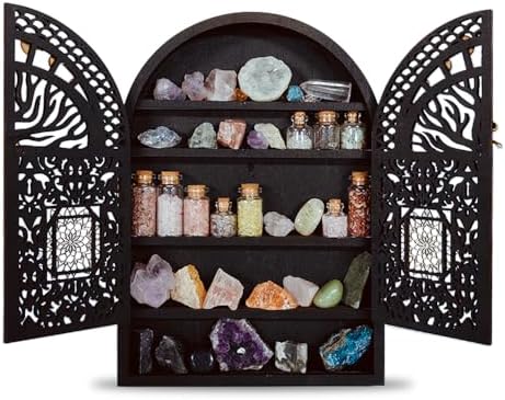 Small Tree of Life Crystal Display Shelf for Trinket and Knick Knack, Moon Shelves for Crystal Display, Crystal Holder Spiritual Decor Arch Wall Cabinet, Gothic Shelves Antique Case Wall Mounted by FNYDOX