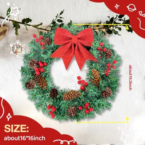 16 Inch Christmas Wreath for Front Door Artificial Christmas Wreath - Image 4