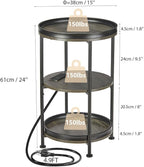 Dulcii Round Side Table with Charging Station, End Table with 3 Shelves - Image 3