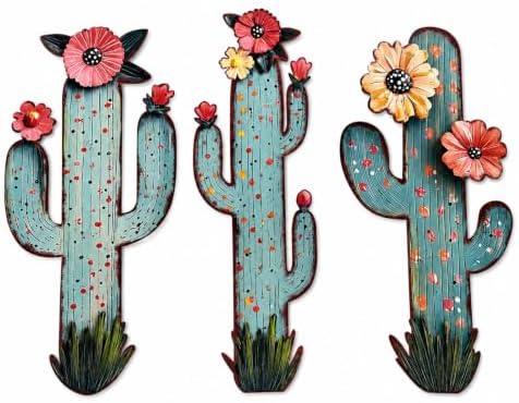 flangairy 3 Pcs Metal Cactus Wall Art, Southwestern Decor for Living Room by flangairy