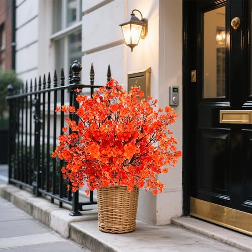 Babys Breath Artificial Flowers 8 Bundles Orange Real Touch UV Resistant Fake Flowers Silk Faux Flowers for Vase Home Office Wedding DIY Floral Indoor Outdoor Centerpiece Table Decoration - Image 2