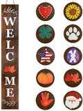 Perfnique Interchangeable Welcome sign for front porch standing, 47 x 7.9 Inch Black Wooden Leaner Sign with 10 Interchangeable Designed Icons, Morden Farmhouse Rustic Seasonal Decor for Spring by PERFNIQUE