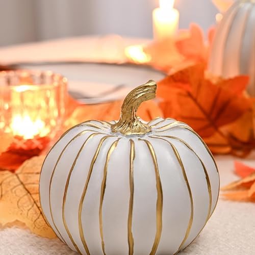 FESTGLOX Fall Pumpkin Decor, 2Pcs Resin Thanksgiving Fake Pumpkin Figurines - Image 3