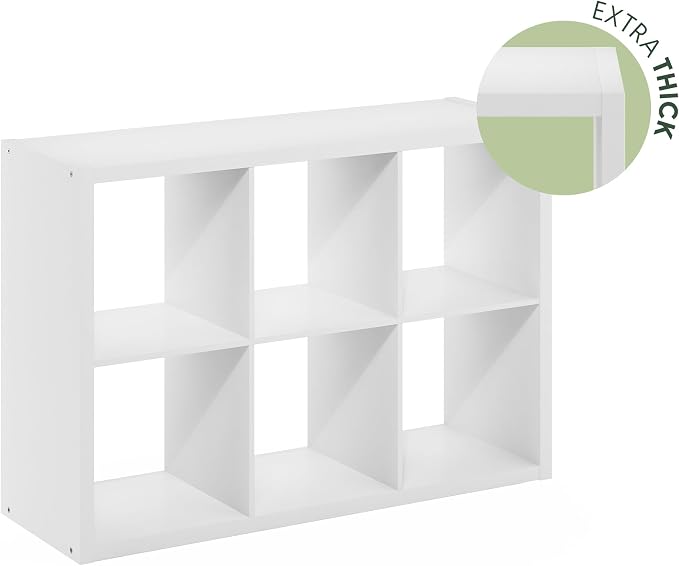 Furinno Cubicle Book Shelf, 6-Cube Bookshelf, Extra Thick Frame Horizontally & - Image 10
