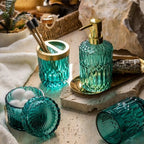 EMPO 6-Piece Vintage Glass Bathroom Accessories Set (Ocean Teal Blue) Decor - Image 3