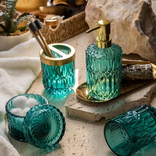 EMPO 6-Piece Vintage Glass Bathroom Accessories Set (Ocean Teal Blue) Decor - Image 3