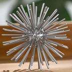 Silver Sphere Decor, Metal Starburst Tabletop Sculpture Decor, Mid-Century Modern Metal Starburst Centerpiece, Spike Ball Decoration for Home, Coffee Table Decor - Image 2