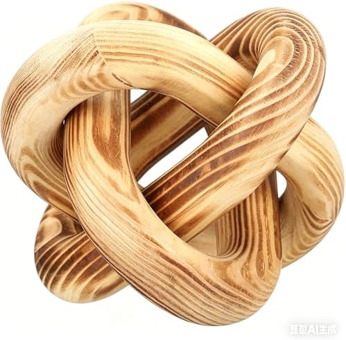 Wood Knot Chain Link Decor - 3 Link Boho Wooden Hand Carved Decorative Wooden Links Knots for Coffee Table Entryway Modern Farmhouse Shelf Decoration (Burn Color) by DEERWINUniqueHomeDecor