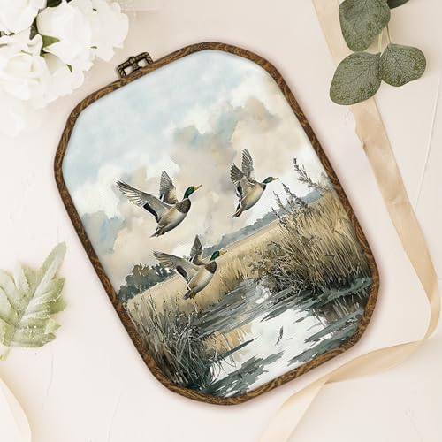 dvhdajed Vintage Mallard Duck Nursery Wall Art Decor, Country Farmhouse Duck Hunting Framed Canvas Art, Rustic Cottage Core Farm Animal Octagon Wall Hanging Decor for Bedroom Living Room, 10.2x7 Inch - Image 4