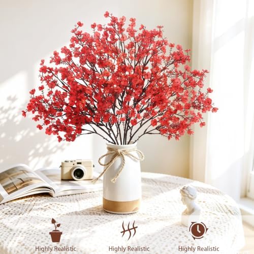 Uieke 30 Pcs Babys Breath Artificial Flowers Bulk Silk Red Faux Flowers Real Touch Gypsophila Bouquet for Christmas Halloween Home Wedding Decoration - Image 5