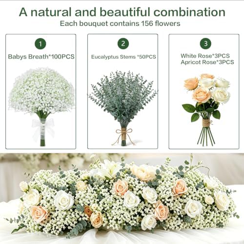 156 PCS Mixed Eucalyptus Stems with Babys Breath Greenery & Silk Roses - Image 3