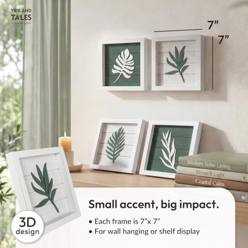 Tide and Tales 3D Green Botanical Wall Art, Framed Set of 4, Leaf Decor - Image 4