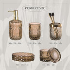 EMPO 6PCS Bathroom Clear Glass Accessories Set (Lotion Soap Dispenser, Soap Dish, Toothbrush Holder, Tumbler, Cotton Swab Jar), Contemporary Modern Decor Crystal Vintage Gift (6pcs Brown) - Image 6