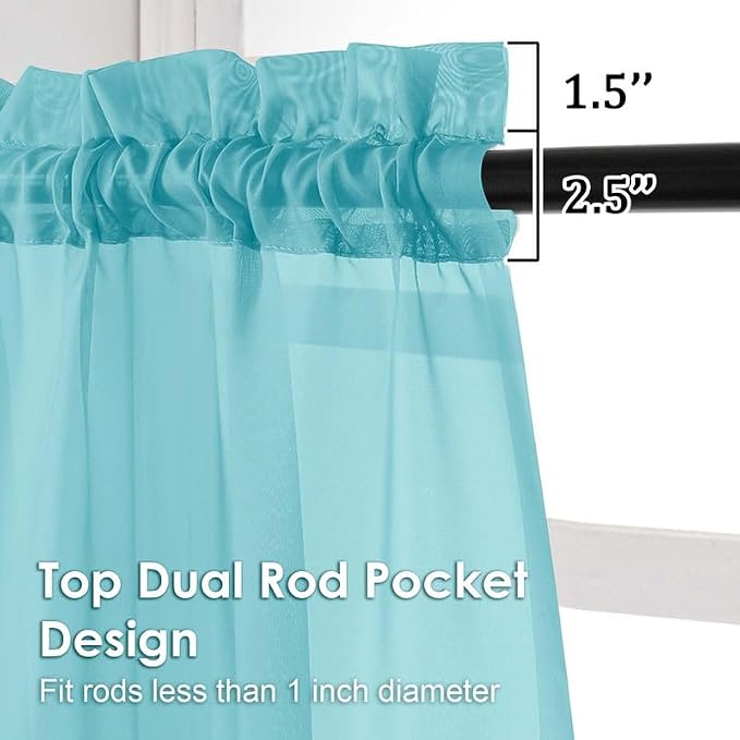 Aqua Sheer Valances for Windows 14 Inch Length 2 Pcs, Light Filtering Short - Image 3