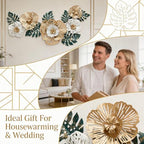 Large Modern Metal Wall Art, 3D Gold, White & Green Monstera Leaf Wall Sculpture, Tropical Wall Hanging for Living Room Bedroom Dining Room Entryway, Gift for Housewarming Wedding, 43.3"L x 18.5"W - Image 5