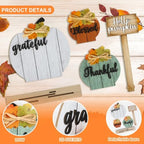 4 Pcs Fall Pumpkin Decor Wooden Table Sign Thankful Blessed Grateful Tabletop for Autumn Farmhouse Vintage Thanksgiving Harvest Party Rustic Home Room Table Shelf Halloween Decorations - Image 3