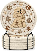 Absorbent Cup Coasters Set of 6 with Holder, Dog by Kokaaee