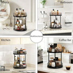 2-Tier Rotating Bathroom Countertop Organizer, Wooden Makeup Vanity Storage, Multifunctional Lazy Susan Turntable for Skincare, Perfume and Cosmetics (Black) - Image 4