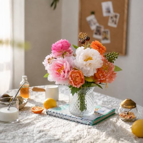 Fall Flower Arrangements with Vase Artificial Peony Home Decor - Image 5