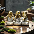 Golden Monks Resin Buddha Statue Small, Meditation Room Feng Shui Decor by Unknown
