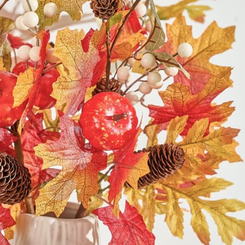 3 Pcs Artificial Fall Stems for Vases with Maple Leaves Fake Pumpkins Pinecones Berries, 26" Faux Fall Foliage Stems Branches for Home Harvest Farmhouse Thanksgiving Table Centerpieces - Image 3