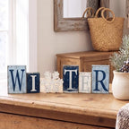 Threehoney 6 Piece Winter Wood Block Decor, Blue and White Winter Letter Sign with Snowflake, Rustic Wooden Tabletop Decorations for Shelf Mantel Tiered Tray Home Decor - Image 6