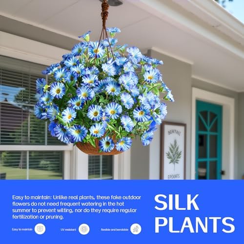 Blue Artificial Morning Glory Flowers for Outdoor Planters, Premium UV Resistant Silk Faux Flowers for Porch, Hanging Basket & Window Box, Lifelike Floral Arrangement, No Pot 13.3“ 8 Bundles - Image 5