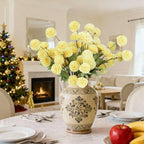 12 Pcs Artificial Mums with Long Stems 20 Inch Yellow Faux Flowers for Vase - Image 4