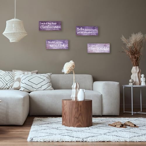 4 Pieces Bible Verses Wall Decor Purple Bathroom Decor Christian Signs Religious Art for Home Motivational Prayer Wall Art for Living Room Office Bedroom Bathroom(Purple,10x4") - Image 5