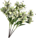 Artificial Lily Flowers, Vintage Fake Silk Flower Long Stems Stargazer Lilies Real Touch Faux Plants Tiger Bouquets for Home Decor Indoor Wedding Party Floral Arrangement DIY Decoration - Green 4 Pack - Image 4