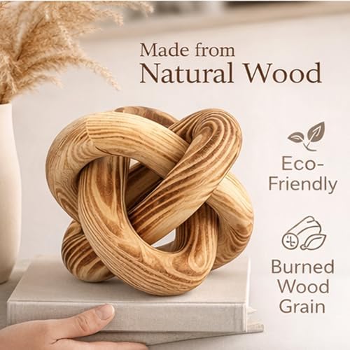 Wood Knot Chain Link Decor - 3 Link Boho Wooden Hand Carved Decorative Wooden Links Knots for Coffee Table Entryway Modern Farmhouse Shelf Decoration (Burn Color) - Image 3