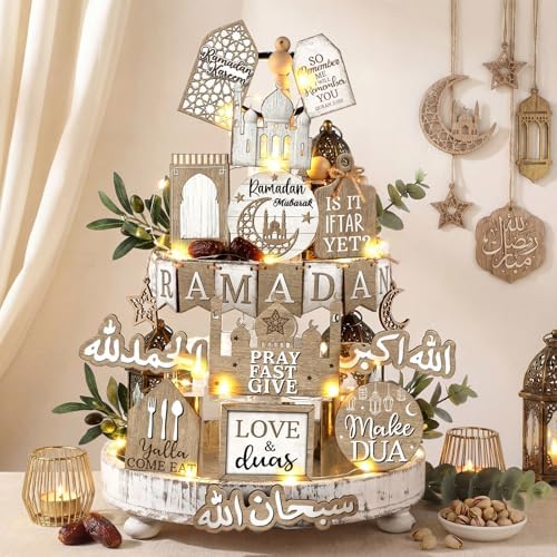 Shellwei 20 Pcs Eid Mubarak Tiered Tray Decor Ramadan Mubarak Table Decor - Image 5