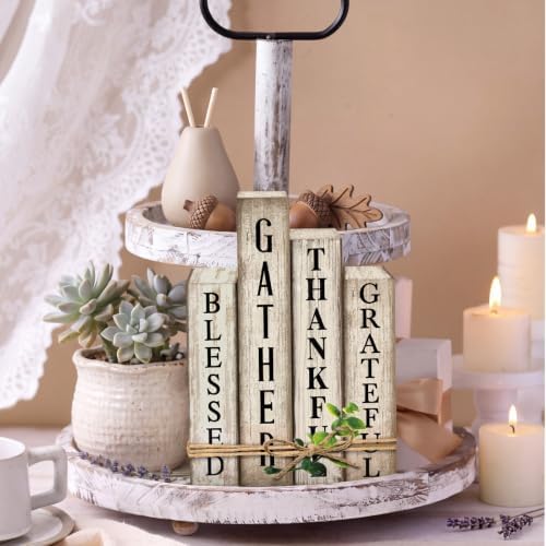 Lineshading 4 Pcs Inspirational Table Decor Wooden Book Gather Blessed Sign - Image 2
