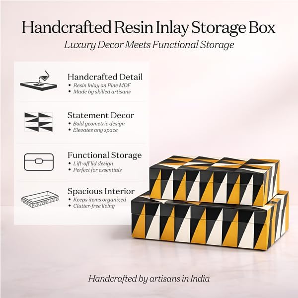 Handicrafts Home Black Large Decorative Storage Box With Lid, 10x6x2.5 In - Image 2